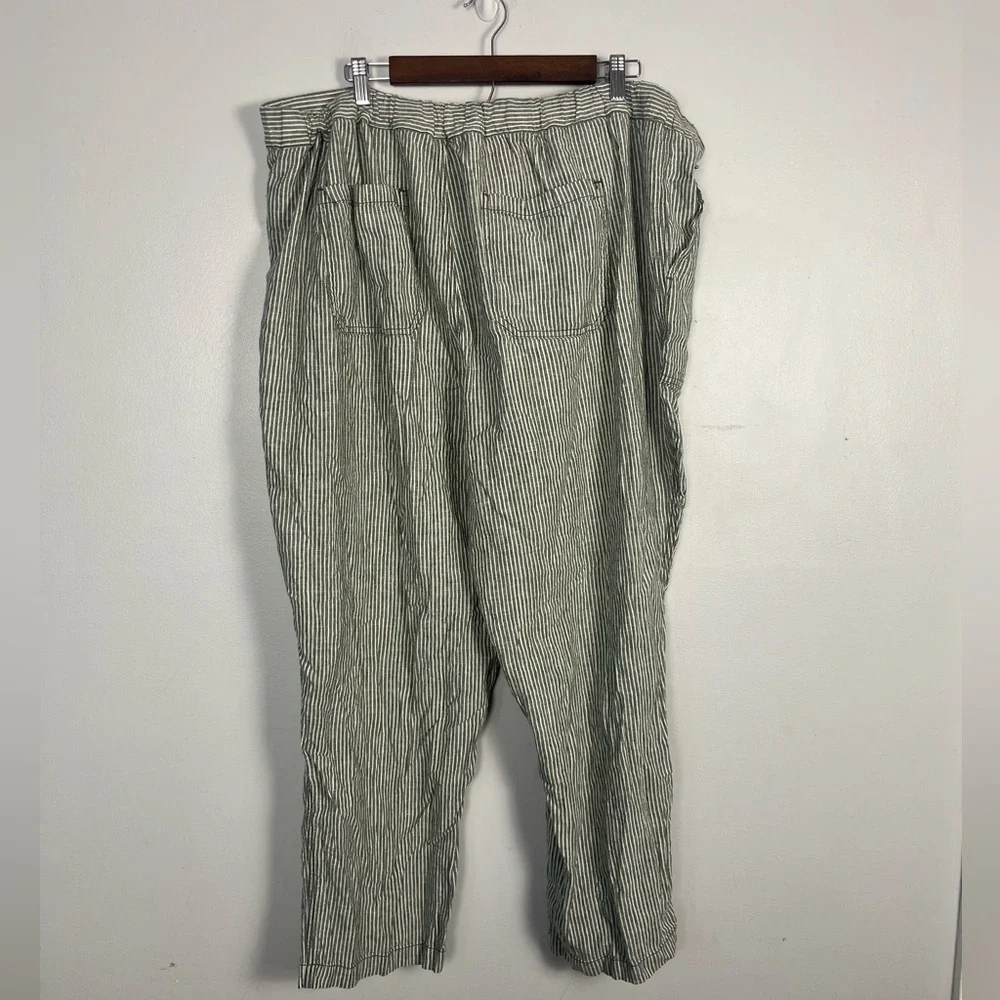 Anthropologie Seashore Linen Blend Pants Green/White Lagenlook size 3X